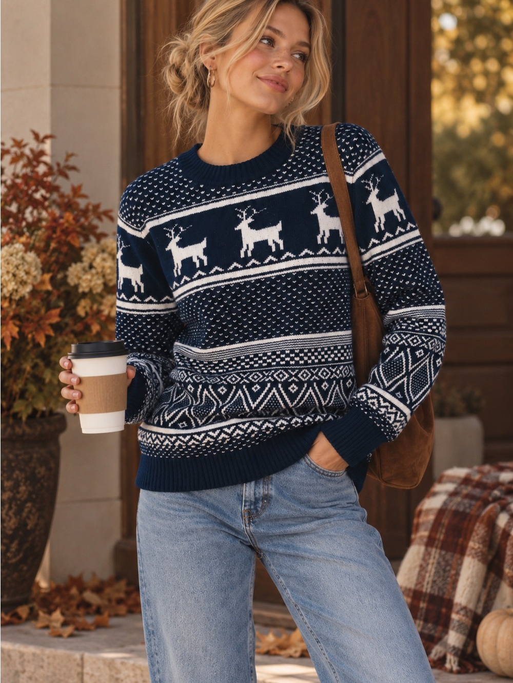 Old Navy Women’s Fair Isle Crew Neck Pullover Winter Sweater Navy Size Small